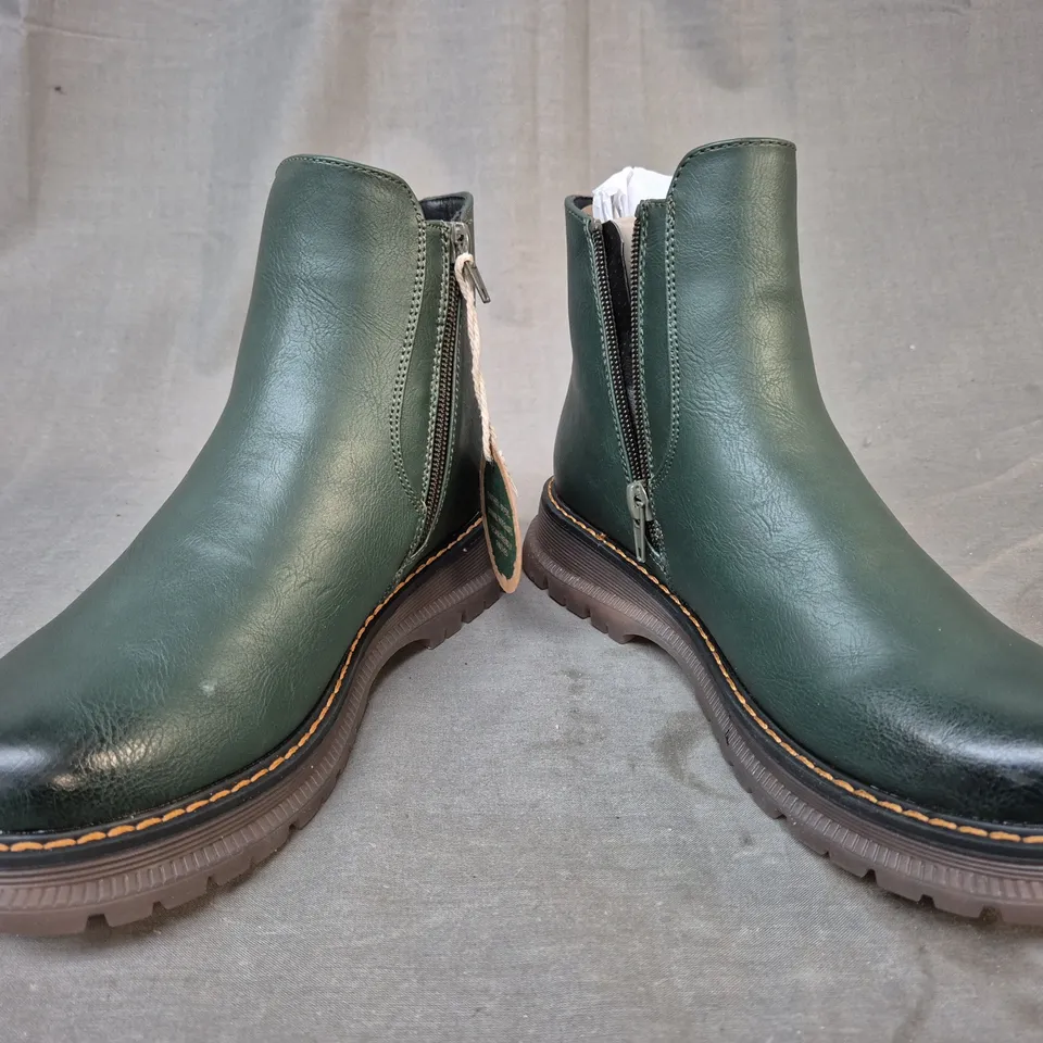 BOXED PAIR OF WESTLAND SIDE-ZIP ANKLE BOOTS IN GREEN EU SIZE 36