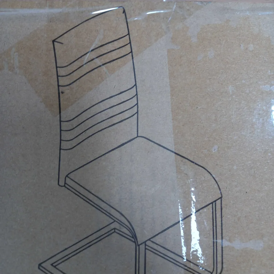 BOXED PAIR OF JET BLACK FAUX LEATHER CHAIRS (1 BOX)