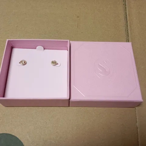 BOXED SWAROVSKI STUD EARRINGS ROSE GOLD TONE & CRYSTALS SQUARE SHAPED 