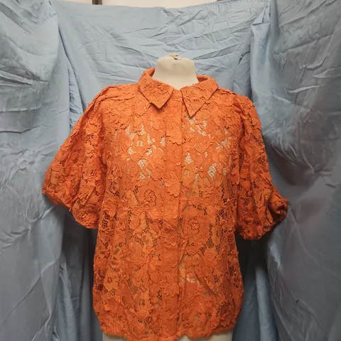 MINT VELVET ORANGE LACE PUFF SLEEVE TOP – XL
