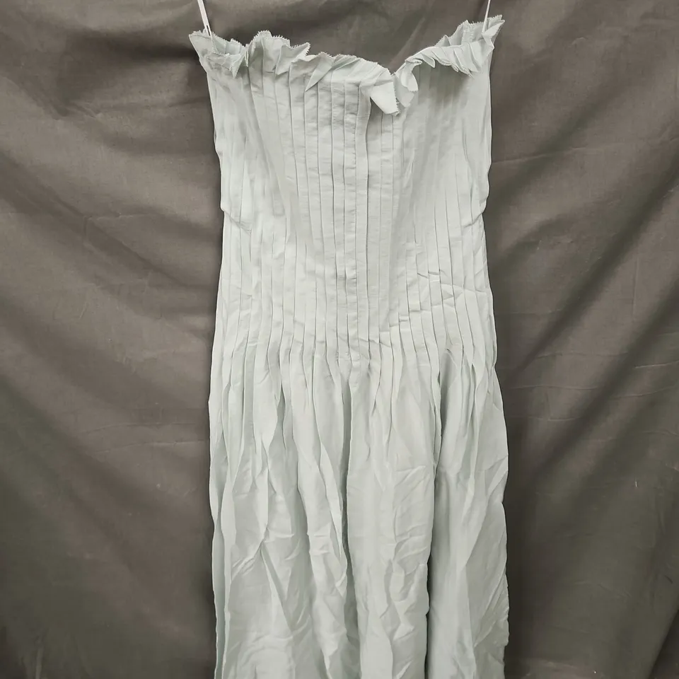 ARRANGE PINTUCK ORGANDY DROPPED WAIST BANDEAU MIDI DRESS IN LIGHT BLUE SIZE 10