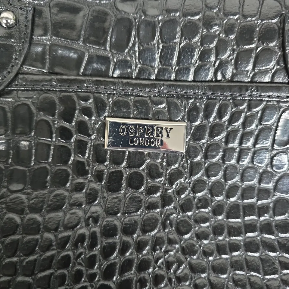 OSPREY LONDON CROCODILE-EFFECT BLACK HANDBAG