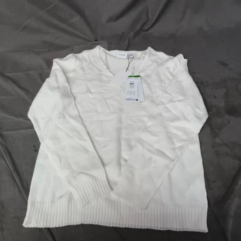 VILA V-NECK SWEATER – WHITE, UK 12 (L)