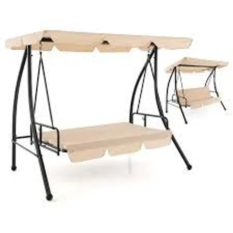 BOXED COSTWAY 3 SEATS OUTDOOR SWING HAMMOCK WITH ADJUSTABLE TILT CANOPY - BEIGE (1 BOX)