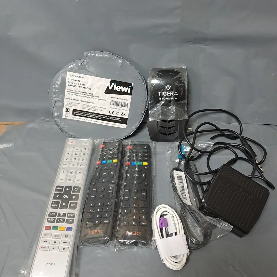 APPROXIMATELY 10 ASSORTED HOUSEHOLD ITEMS TO INCLUDE COAX CABLE, REPLACEMENT REMOTES, NETWORK CABLES ETC 