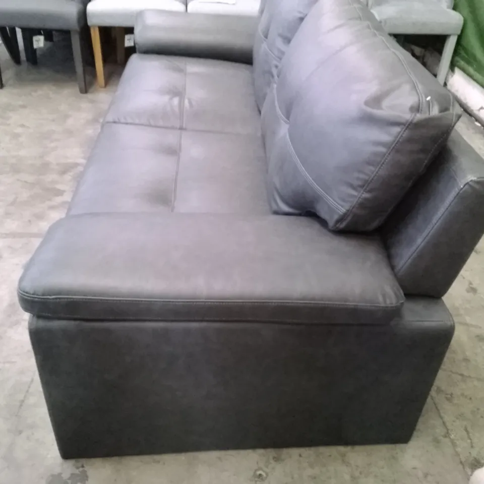 QUALITY DESIGNER 3 SEATER SOFA - DARK GREY LEATHER