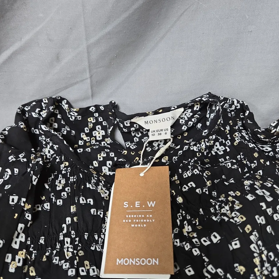 MONSOON WOMEN'S DRESS - BLACK FLORAL PRINT, SEW, UK 10