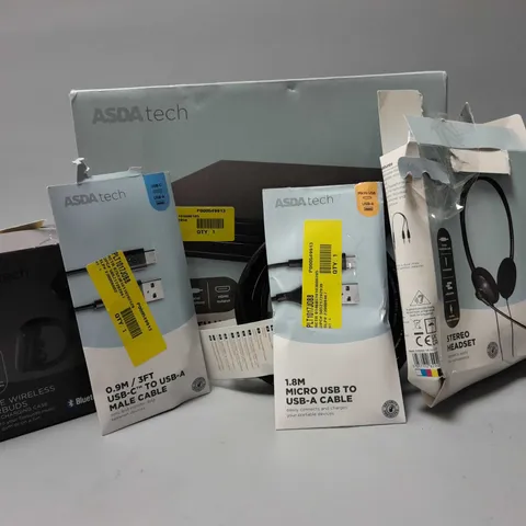 APPROXIMATELY 15 ASSORTED ELECTRICAL ITEMS TO INCLUDE DVD PLAYER, TRUE WIRELESS EARBUDS, MICRO USB TO USB-A CABLE, ETC