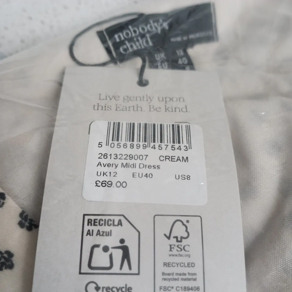 NOBODY'S CHILD AVENUE MIDI DRESS – CREAM, UK12 (EU40, US8)