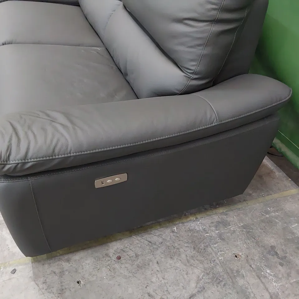 DESIGNER POWER RECLINING THREE SEATER SOFA GREY LEATHER 