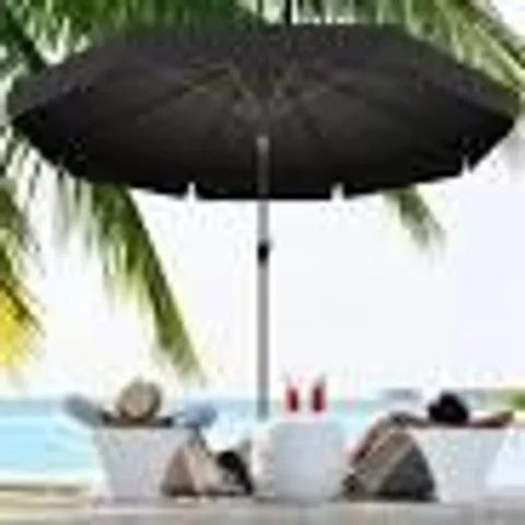 BOXED OUTSUNNY 2.7M PATIO PARASOL GARDEN UMBRELLAS OUTDOOR SUN SHADE TABLE UMBRELLA WITH TILT, CRANK, 8 RIBS, RUFFLES, BLACK