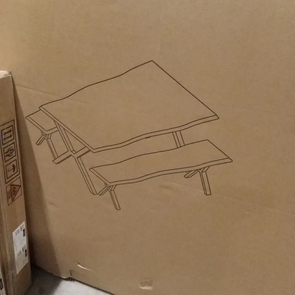 BOXED EZRA DINING BENCH SET - RUSTIC WOOD EFFECT (2 BOXES)