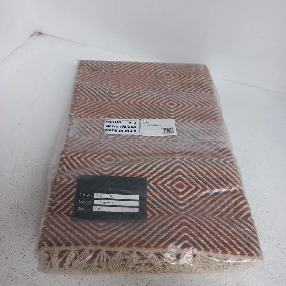 RITA RUGS DESIGN: ROLF RR021, ORANGE/GRAY, 4' X 6' RUG