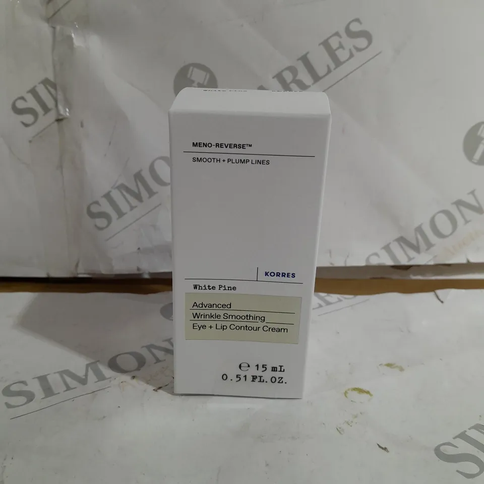 BOXED SEALED KORRES WHITE PINE MENO-REVERSE EYE AND LIP CREAM - 15ML