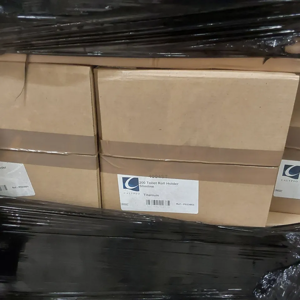 PALLET CONTAINING A LARGE ASSORTMENT OF BATHROOM FURNITURE PARTS INCLUDING: CALYPSO BASE CARCASSES, CALYPSO TOILET ROLL HOLDERS ECT