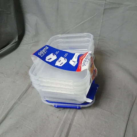 BOX OF ASSORTED HOUSEHOLD ITEMS INCLUDING SISTEMA KLIP-IT PLASTIC FOOD STORAGE CONTAINERS SET WITH BLUE LIDS