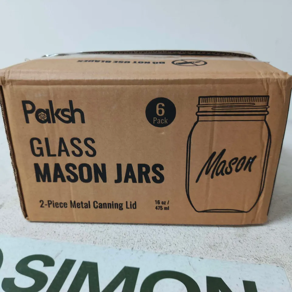 PAKSH GLASS MASON JARS – 6 PACK, 16 OZ (475 ML) WITH 2-PIECE LIDS