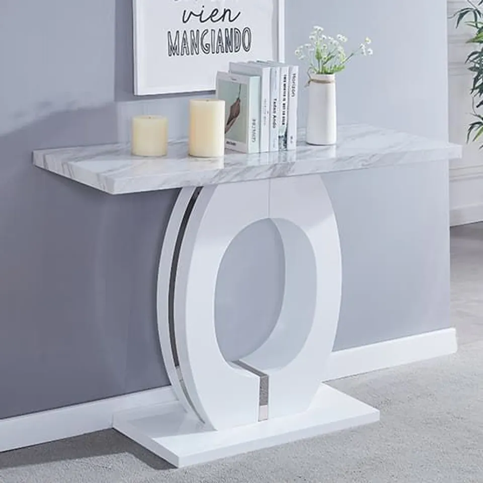 BOXED HALO CONSOLE TABLE IN MAGNESIA MARBLE FINISH (3 BOXES)