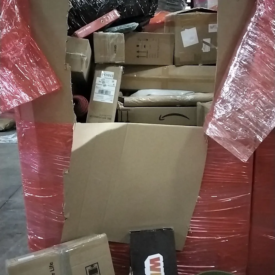 PALLET OF HOUSEHOLD ITEMS TO INCLUDE VIBRATION PLATE EXCERISE MACHINE, SCOOTER, PLANT POT CEILING PANEL  AND OTHER ASSORTED ITEMS...