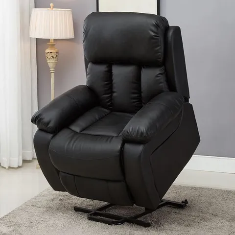 BOXED BLACK FAUX LEATHER RISE & RECLINING EASY CHAIR (2 BOXES)