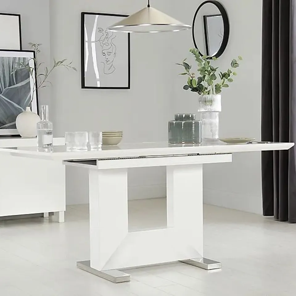 BOXED DESIGNER FLORENCE WHITE HIGH GLOSS 120-160cm EXTENDING DINING TABLE (2 BOXES)