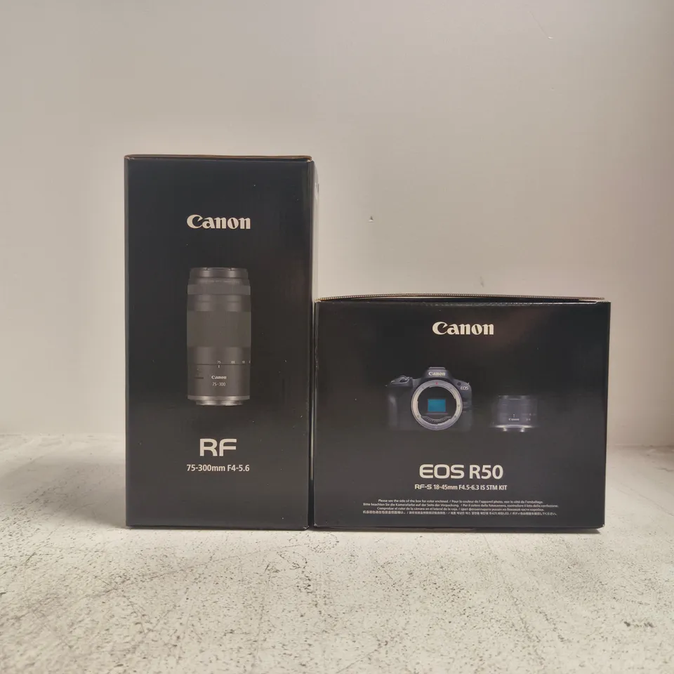CANON EOS R50 KIT WITH RF-S 18-45MM F/4.5-6.3 IS STM + RF 75-300MM F/4.5-5.6 LENS (BOXED)