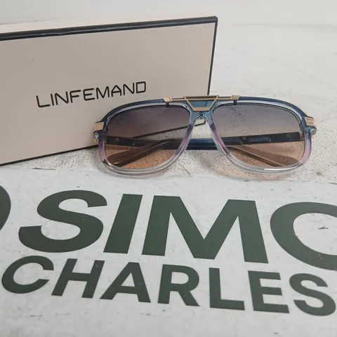 LINFEMAND SUNGLASSES – BLUE TRANSLUCENT FRAME WITH GRADIENT BROWN LENSES