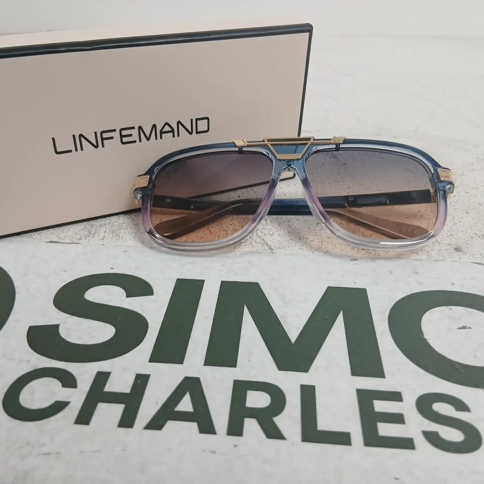 LINFEMAND SUNGLASSES – BLUE TRANSLUCENT FRAME WITH GRADIENT BROWN LENSES