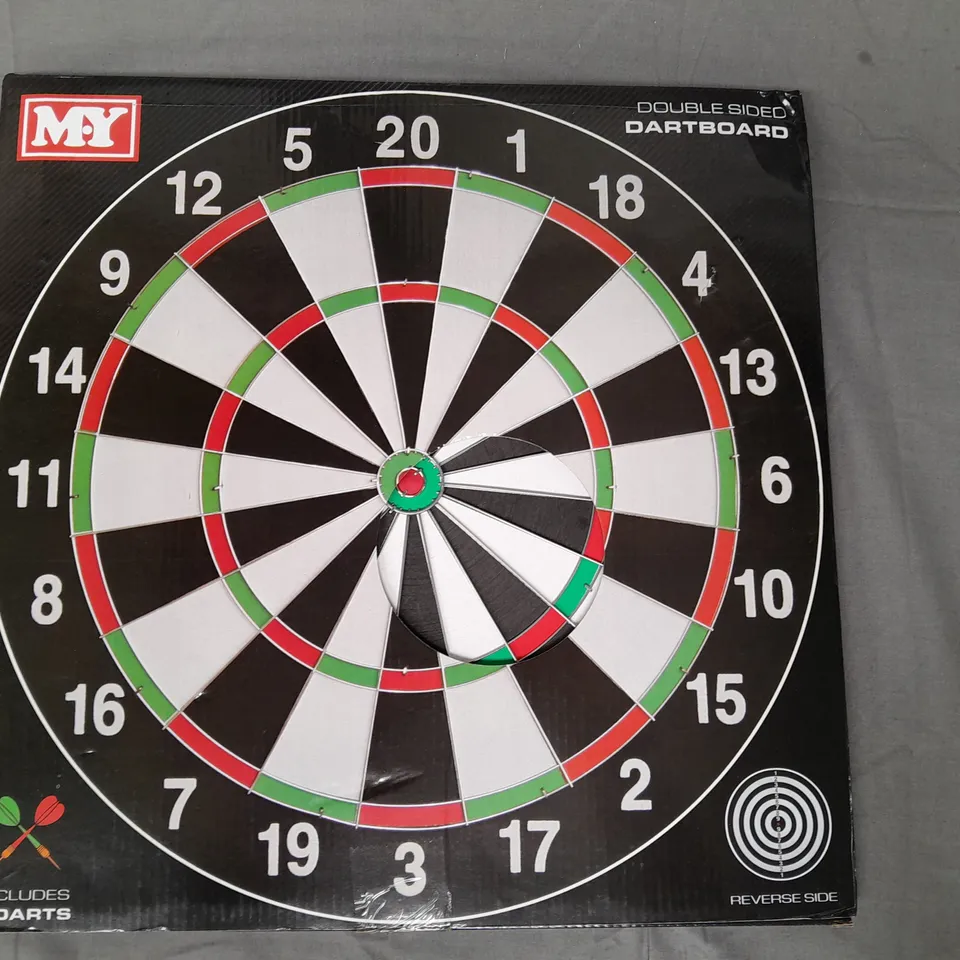 BOXED M.Y DOUBLE SIDED DARTBOARD