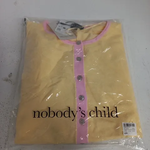 BAGGED NOBODYS CHILD TIPPED CREW NECK CARDIGAN IN YELLOW - UK MEDIUM