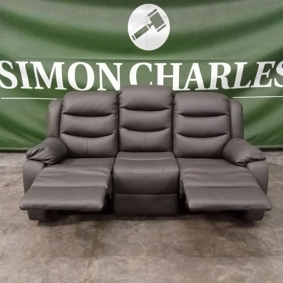 ROTHBURY LUXURY FAUX LEATHER HIGH BACK 3 SEATER MANUAL RECLINER SOFA - CHARCOAL RRP £729