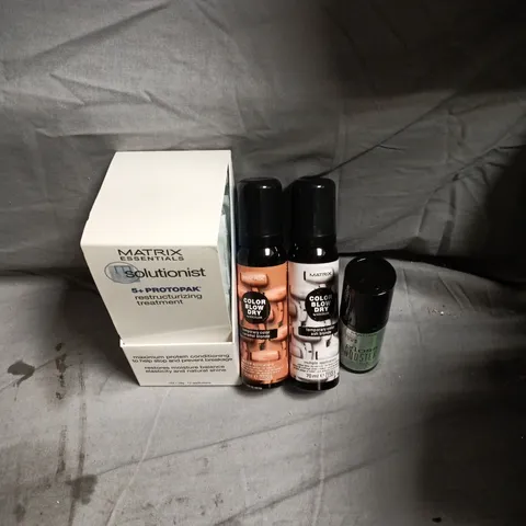 APPROXIMATELY 15 ASSORTED ITEMS OF HAIR CARE PRODUCTS INCLUDING MATRIX COLOR BLOW DRY ASH BLONDE/CARAMEL BLONDE, MATRIX GLOSS BOOSTER AND MATRIX ESSENTIALS RESTRUCTURING TREATMENT