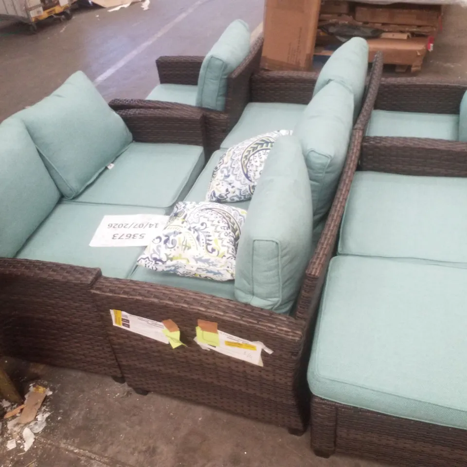 MILEY ALL WEATHER WICKER/RATTAN 9 - PERSON SEATING GROUP WITH CUSHIONS - BLUE CUSHIONS (6 PARTS)