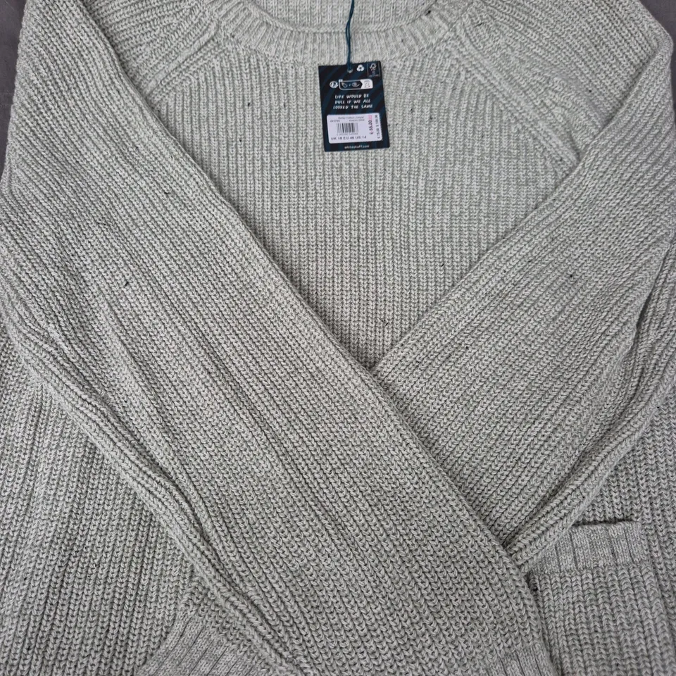 WHITE STUFF BAILEY COTTON JUMPER – KHAKI GREEN, UK 18 (EU 46 US 14)
