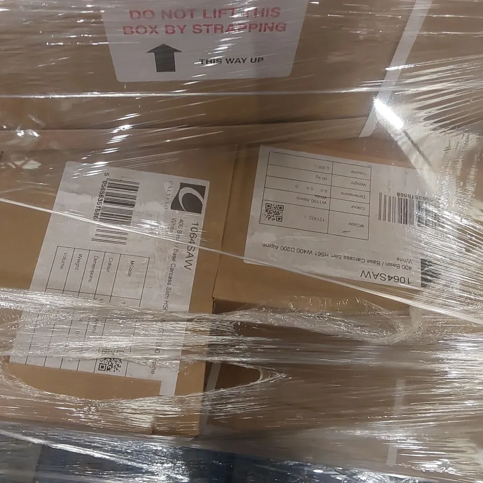 PALLET CONTAINING A LARGE QUANTITY OF ASSORTED BATHROOM FURNITURE PARTS INCLUDING: BASIN/BASE CARCASSES ECT