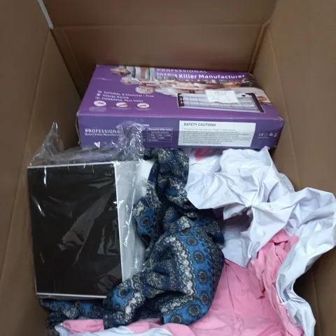 BOX CONTAINING A MIX OF APPROXIMATELY 10 ASSORTED ITEMS INCLUDING INSECT KILLER, INFLATABLE FURNITURE ETC.