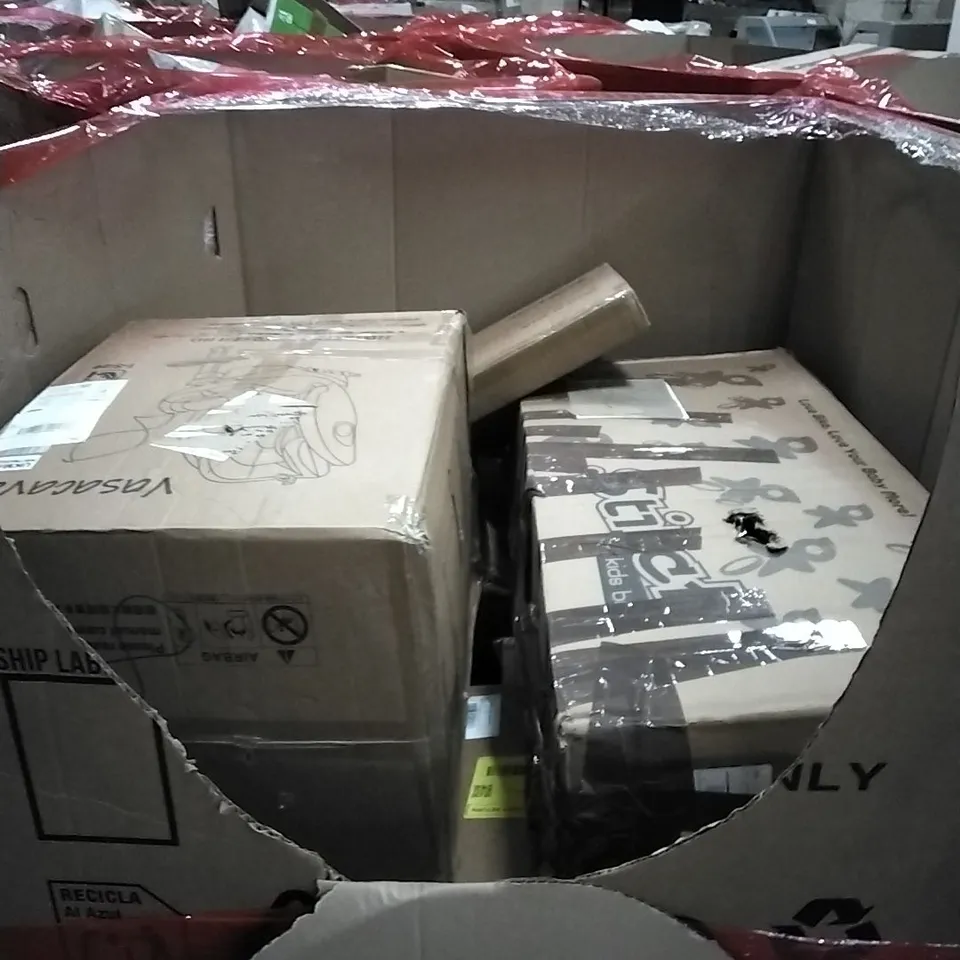 PALLET OF HOUSEHOLD ITEMS TO INCLUDE PAPER SHREDDER, MARLEY REVOLUTION, SENSORY SPINNING CHAIR, TRAVEL BAG AND OTHER ASSORTED ITEMS...