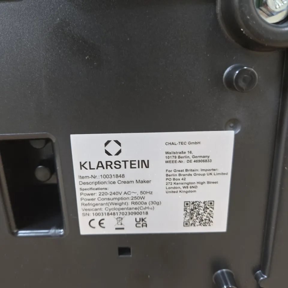 KLARSTEIN ICE CREAM MAKER - BLACK, 250W