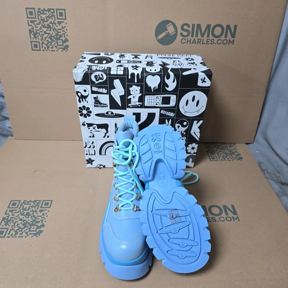 BOXED KOI CRYBABY BLUE VILUN PLATFORM BOOTS UK SIZE 5 