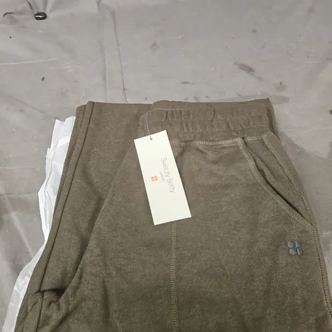 ESCAPE LUXE RIBBED WIDE-LEG TROUSERS – SIZE S, NORI GREEN, 32" INSIDE LEG