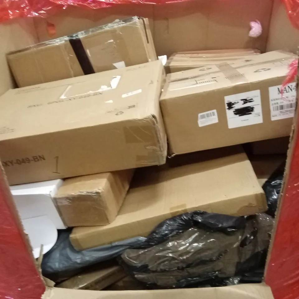 PALLET OF ASSORTED HOUSEHOLD GOODS AND PRODUCTS TO INCLUDE; BOXED FURNITURE ETC