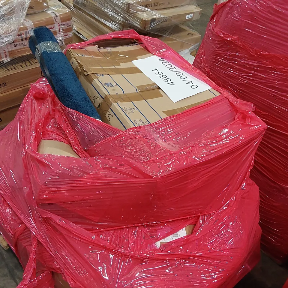 PALLET OF ASSORTED CONSUMER PRODUCTS TO INCLUDE; BLISSWOD EXECUTIVE OFFICE CHAIR, SHELF, DOOR MAT ECT