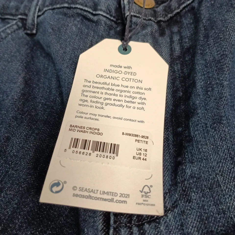 SEASALT CORNWALL WIDE CROPPED TROUSERS – INDIGO-DYED ORGANIC COTTON, UK 16 PETITE