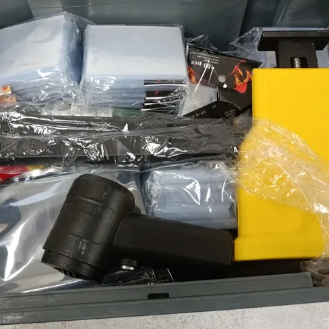 APPROXIMATELY 12 ASSORTED HOUSEHOLD ITEMS TO INCLUDE BAIT, CARD SLEEVES, HOLESAW, ETC