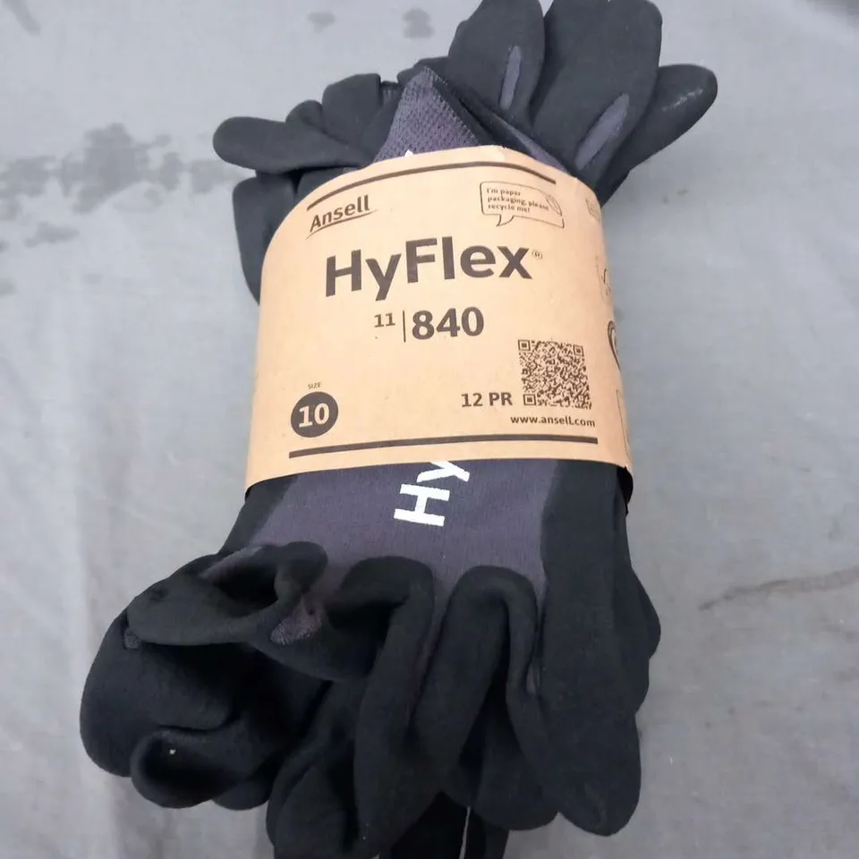 FIVE PACKS OF 12 ANSELL HY FLEX 11/840 WORK GLOVES SIZE 10