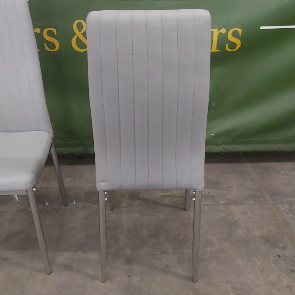 SET OF 4 LEON LIGHT GREY LEATHER DINING CHAIRS WITH CHROME LEGS 