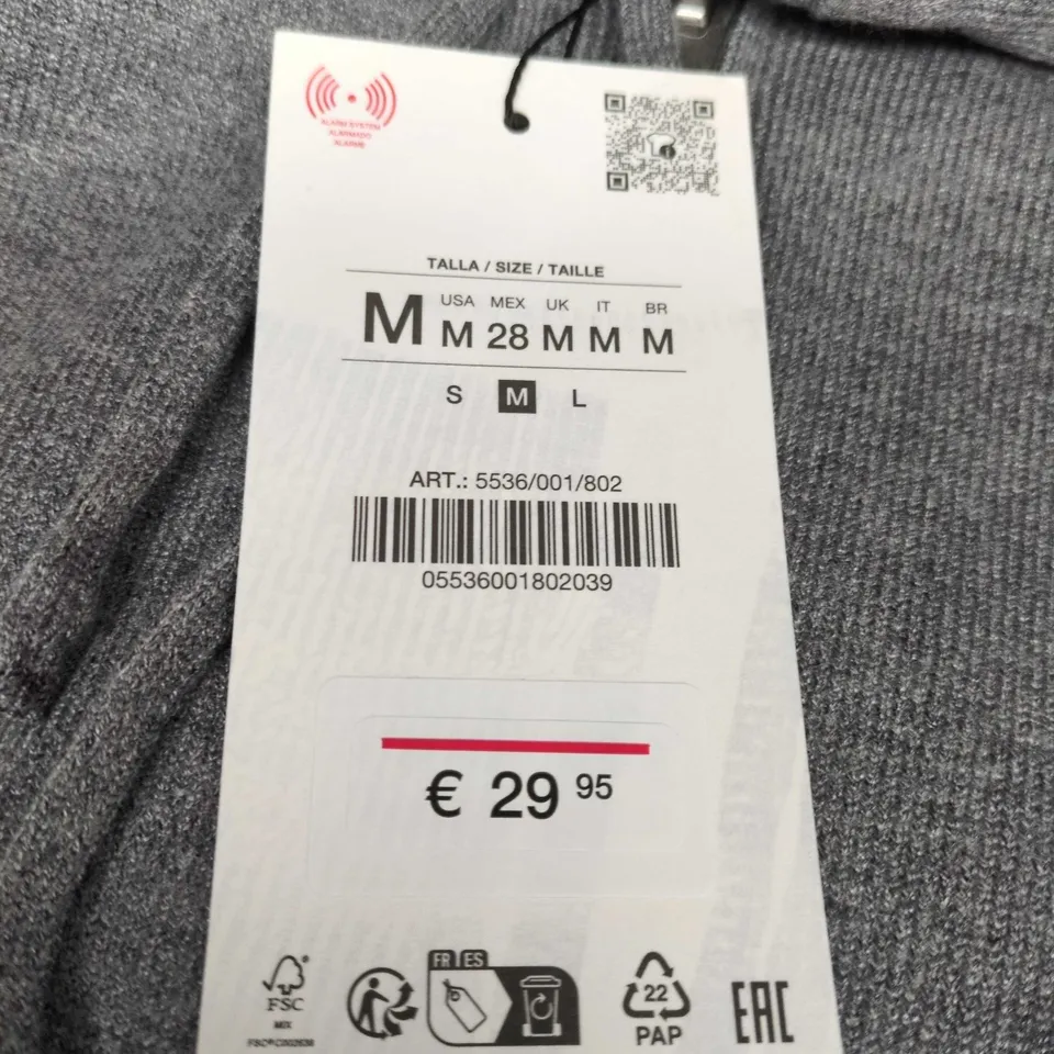 ZARA GREY HOODIE WITH ZIP – SIZE M