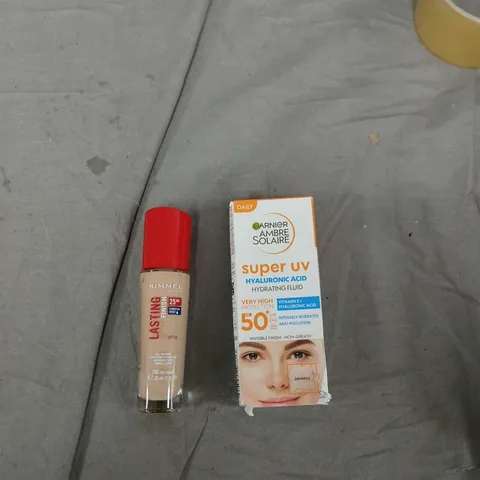 RIMMEL LONDON LASTING FINISH FOUNDATION + GARNIER AMBRE SOLAIRE SPF50 HYDRATING FLUID