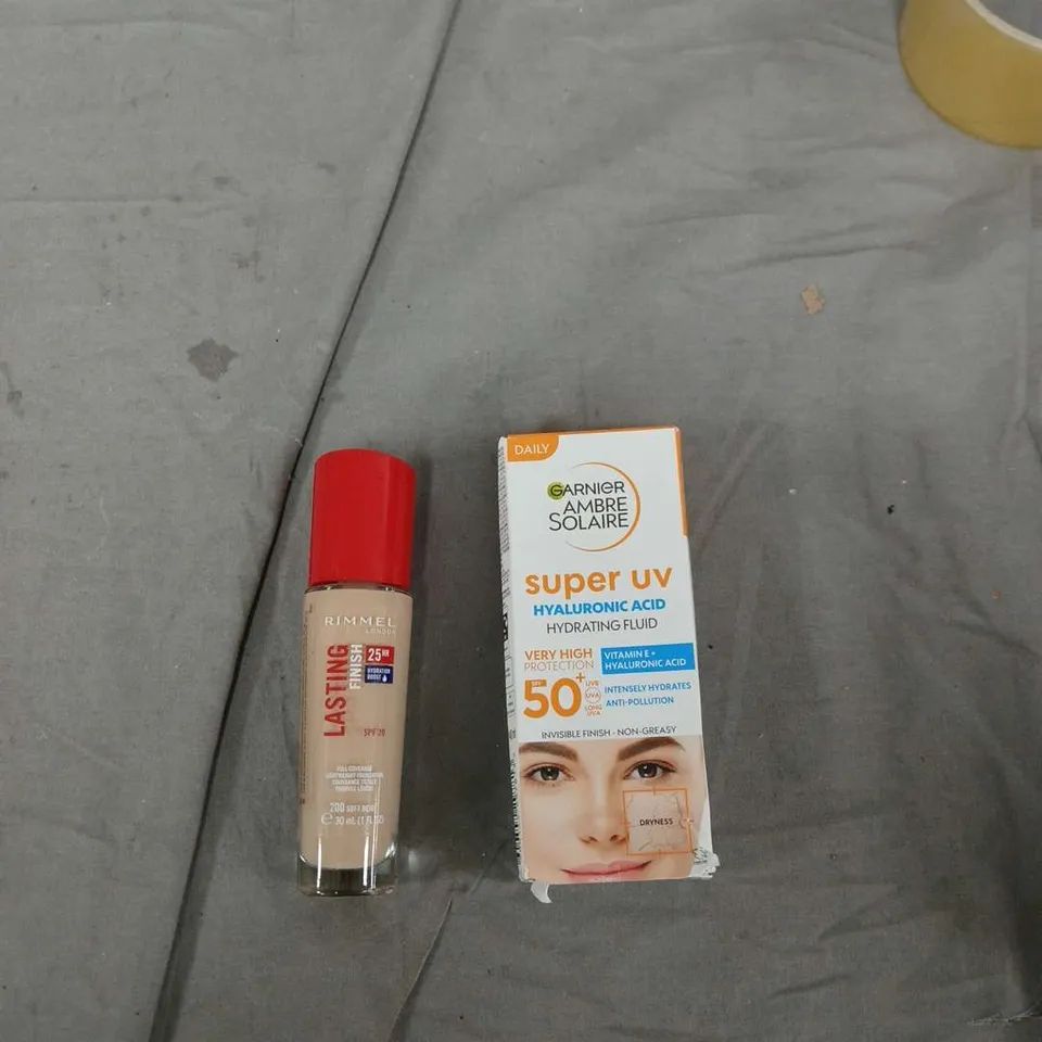 RIMMEL LONDON LASTING FINISH FOUNDATION + GARNIER AMBRE SOLAIRE SPF50 HYDRATING FLUID