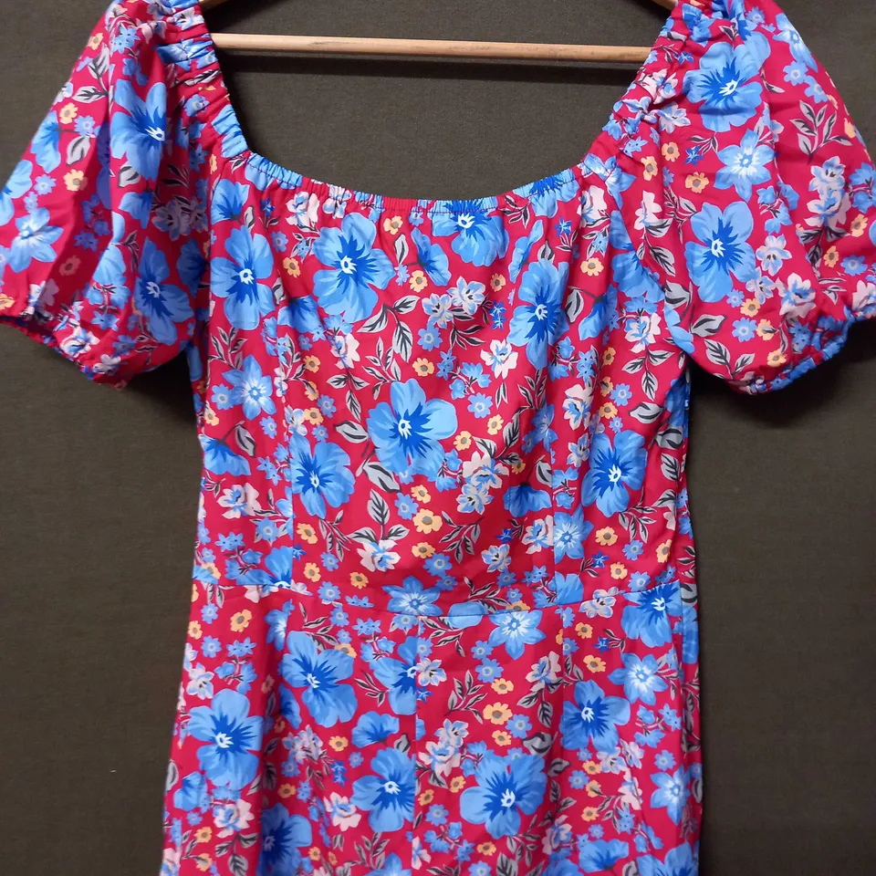 FEMEREINA WOMENS CASUAL SQUARE NECK FLORAL MAXI DRESS IN BLUE/RED - SIZE UNSPECIFIED